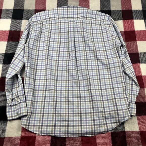 Peter Millar Shirt Men XL Blue Check Comfort Summer Long Button Down Performance - Picture 8 of 10